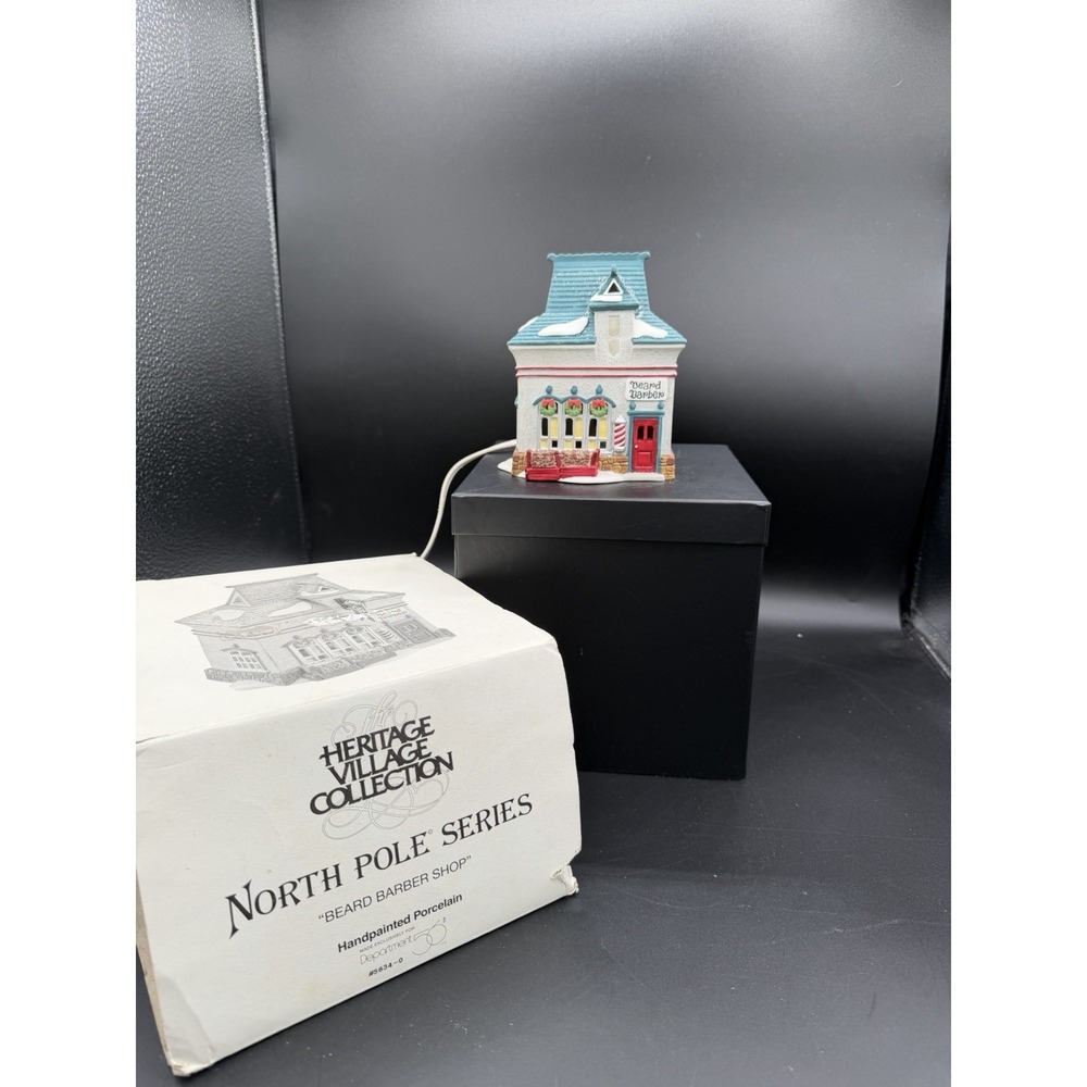 🎄Dept 56 North Pole Series "Beard Barber Shop" Lighted House–Tested & Working🎄